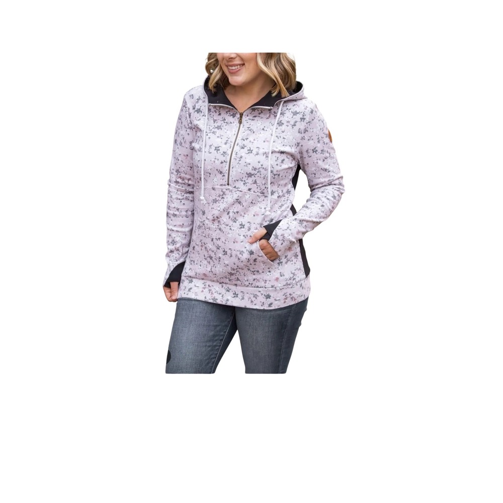 Michelle‎ Mae Tan Micro Floral Black Classic Half Zip Hoodie Sweatshirt Womens M